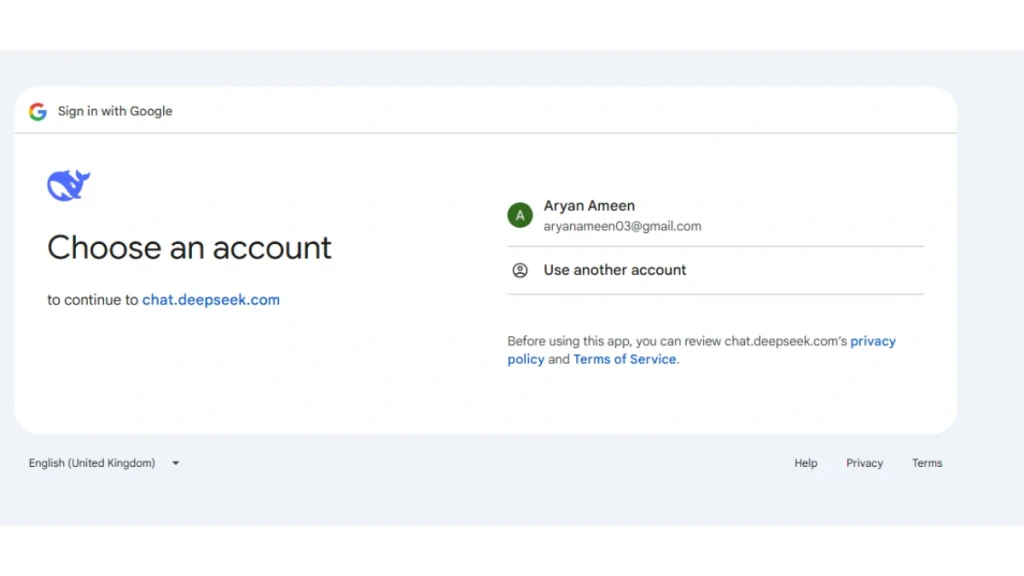 DeepSeek login with Google