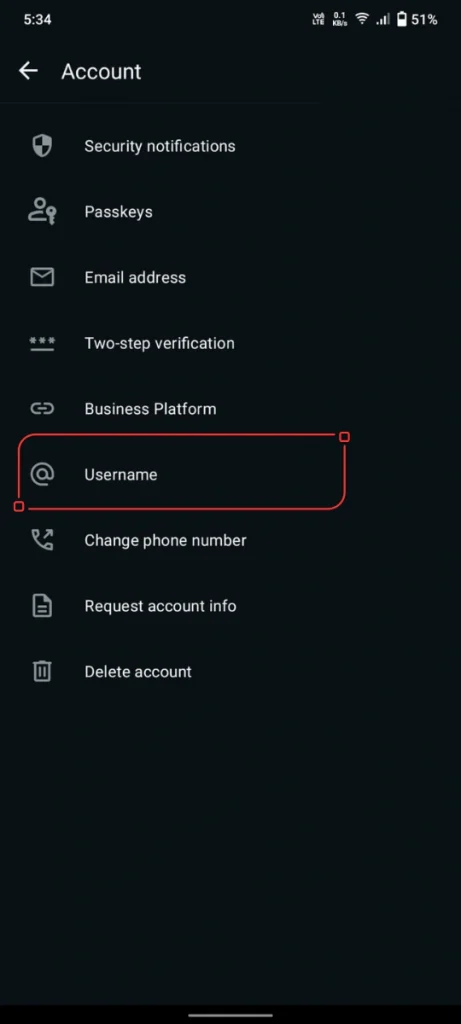 Look closely for the WhatsApp Username option.